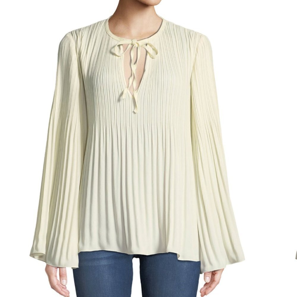 Elizabeth and James Jade Long-Sleeve Tie-Neck Pleated Top
